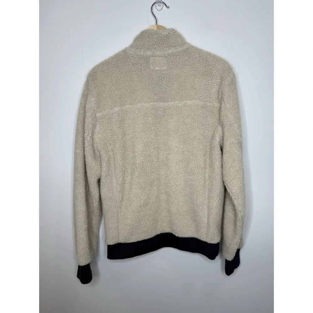 J Crew Authentic Fleece 1/4 Snap Button Pullover Jacket Men Small Cream Faux Fur